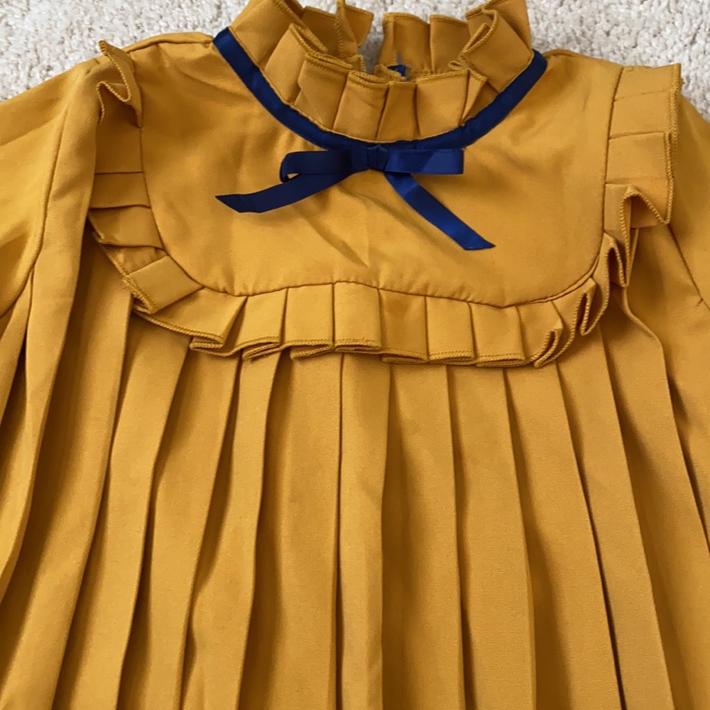 SHEIN mustard dress with blue ribbons - Picture 2 of 3